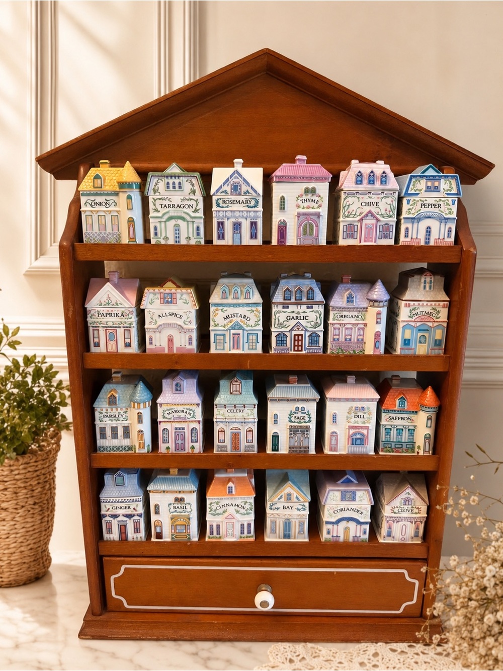 LENOX Spice Jar Village House Display Shelf in Warm Brown